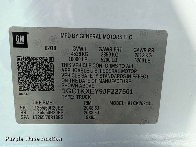 image for item DZ5429 2018 Chevrolet 2500HD High Country Crew Cab pickup truck