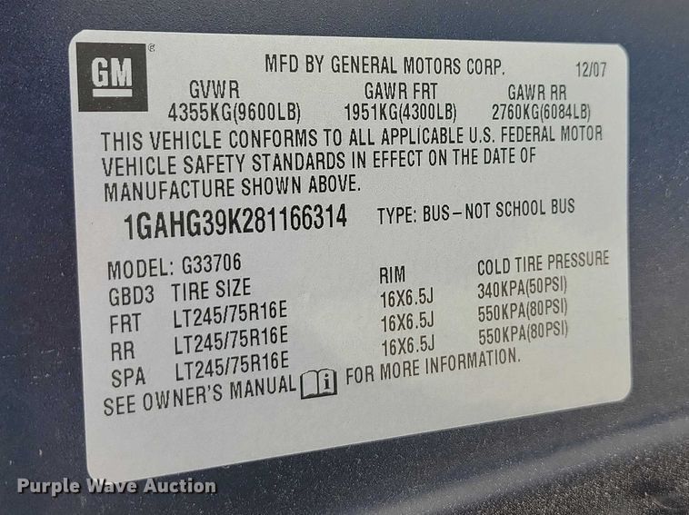 image for item DZ6983 2008 Chevrolet  Express 3500 van