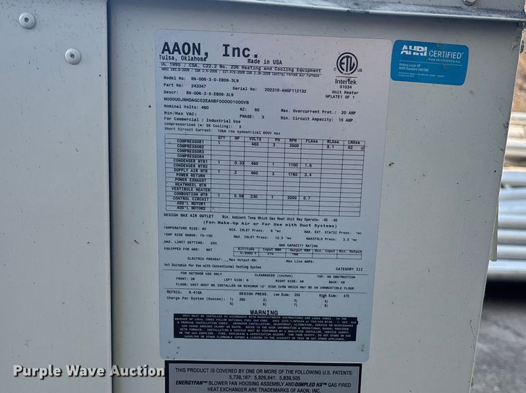 image for item EA4693 AAON RN–006–3–0–EB09–3L9 AC unit