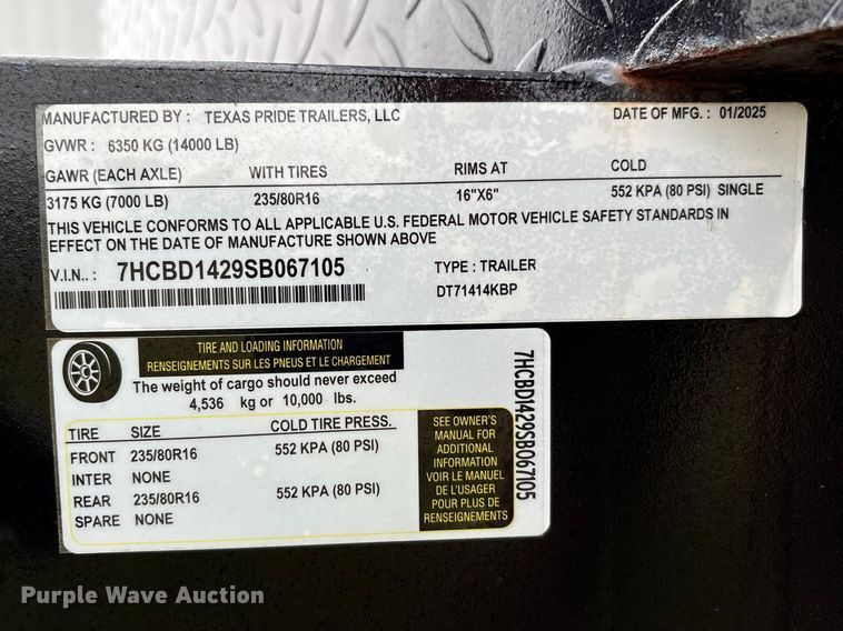 image for item EA7267 2025 Texas Pride DT71414KBP dump trailer