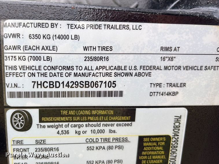 image for item EA7267 2025 Texas Pride DT71414KBP dump trailer