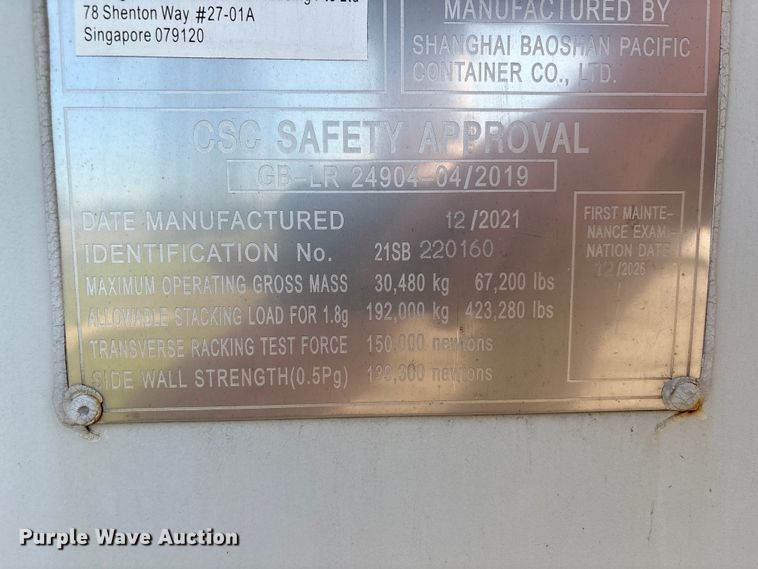 image for item EA7272 2021 Shanghai Baoshan Pacific Container Co. shipping container