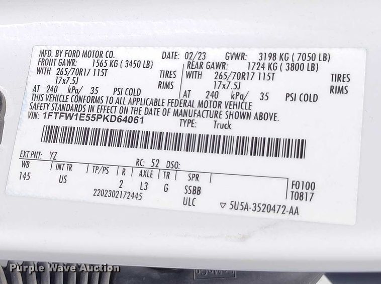 image for item EC8989 2023 Ford F150 Crew Cab pickup truck