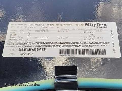 image for item EC8999 2022 Big Tex 14GN-35+5 equipment trailer