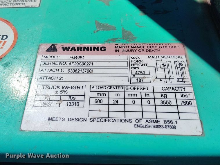 image for item ED0014 Mitsubishi FG40K1 forklift