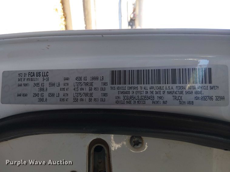 image for item EE5241 2018 RAM 2500 Crew Cab pickup truck