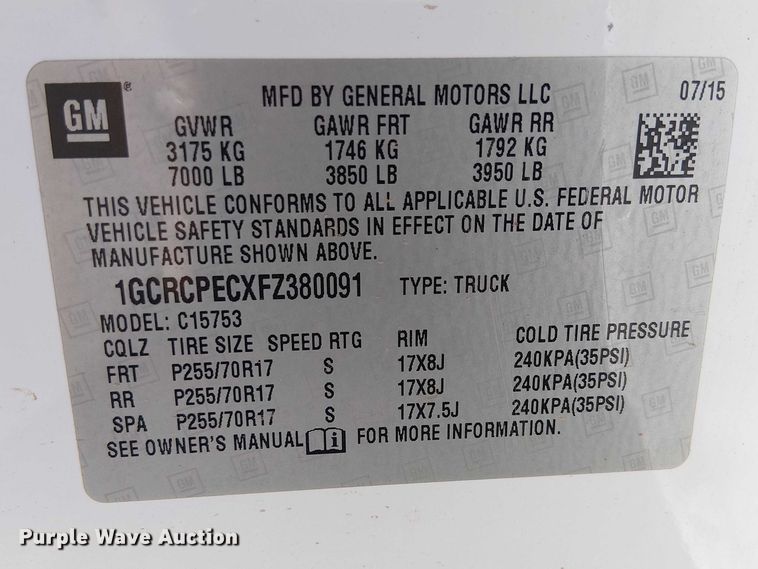 image for item EE5242 2015 Chevrolet Silverado 1500 Ext. Cab pickup truck