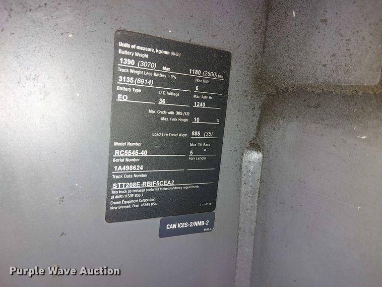 image for item EE5256 2017 Crown RC5545-40 forklift