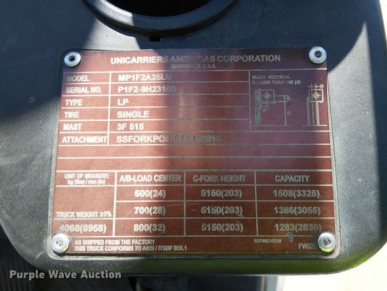 image for item EE5284 2017 UniCarriers PF50 forklift
