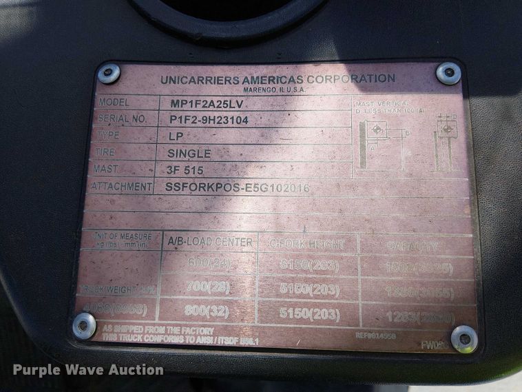 image for item EE5285 2017 UniCarriers PF50 forklift