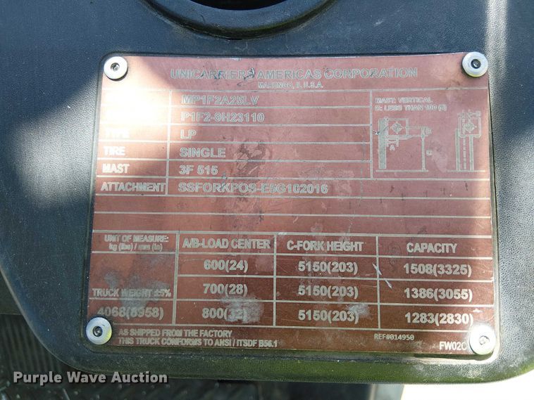 image for item EE5287 2017 UniCarriers PF50 forklift