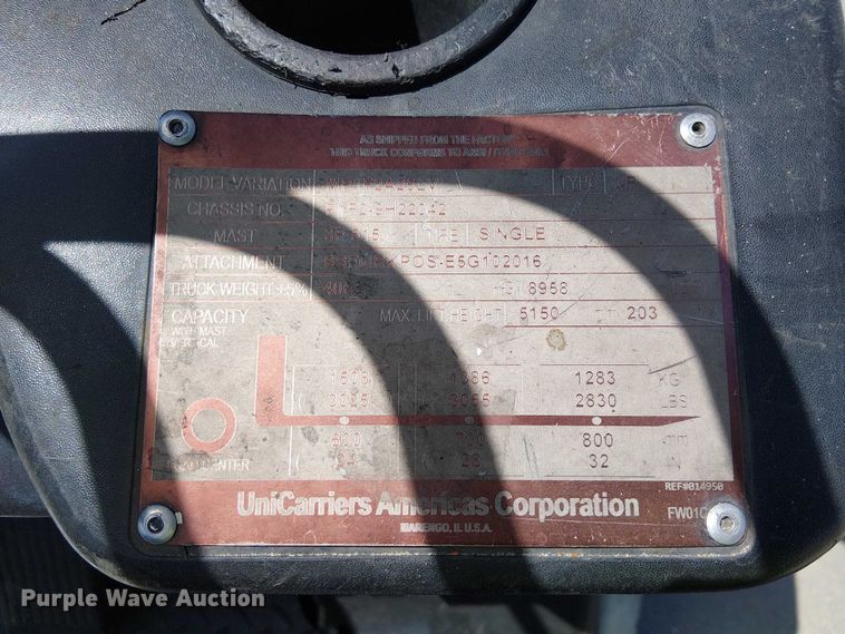 image for item EE5288 2017 UniCarriers PF50 forklift