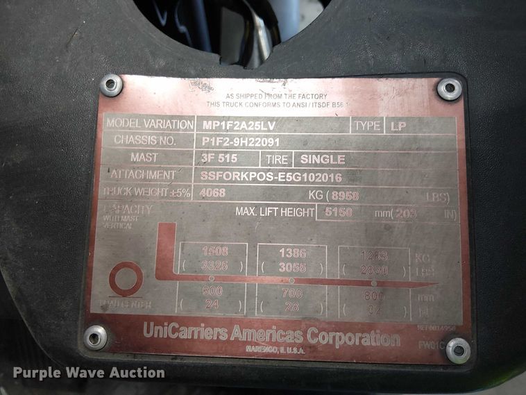 image for item EE5289 2017 UniCarriers PF50 forklift