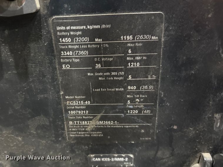 image for item EF1073 2018 Crown FC5214-40 forklift