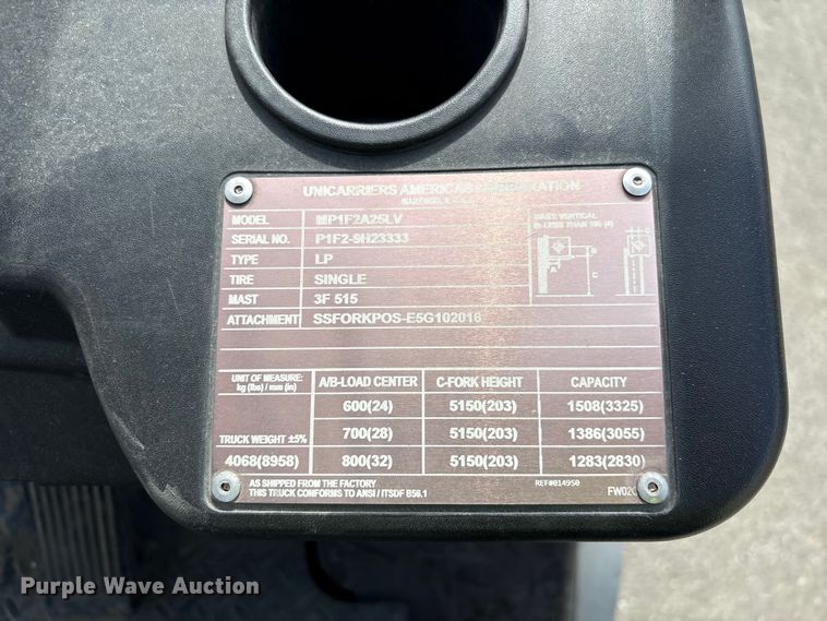 image for item EF1087 2017 UniCarriers PF50 forklift