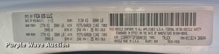 image for item EP2897 2015 RAM 1500 Ext. Cab pickup truck