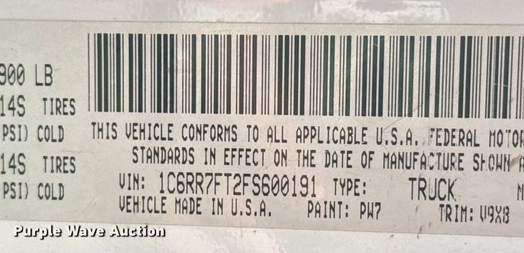 image for item EP2897 2015 RAM 1500 Ext. Cab pickup truck