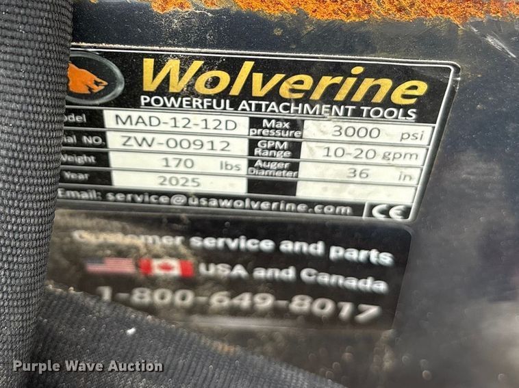 image for item ES8780 2025 Wolverine MAD-12-12D compact utility loader auger