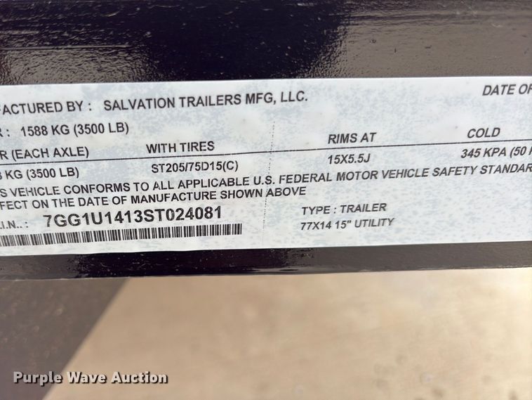 image for item ES8794 2026 Salvation utility trailer