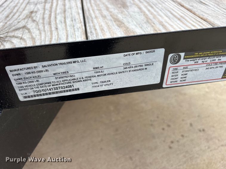 image for item ES8794 2026 Salvation utility trailer