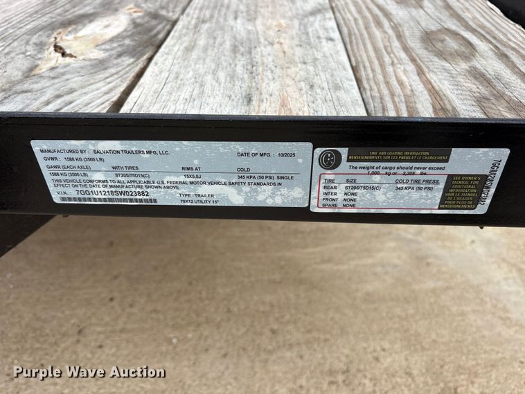 image for item ES8795 2025 Salvation utility trailer