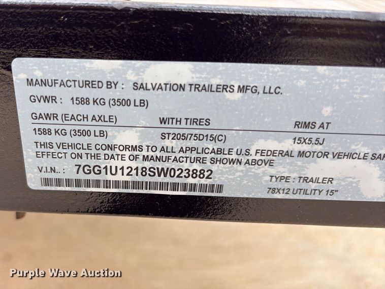 image for item ES8795 2025 Salvation utility trailer