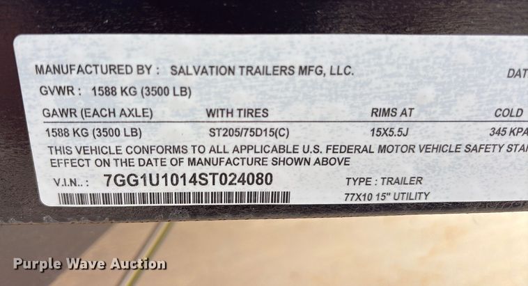 image for item ES8797 2025 Salvation utility trailer