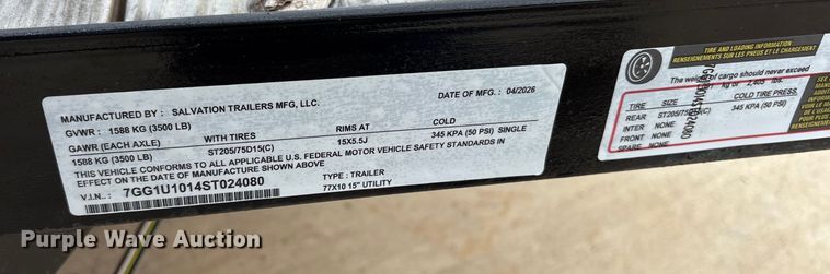 image for item ES8797 2025 Salvation utility trailer