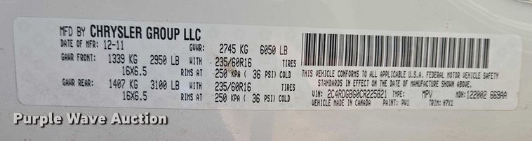 image for item ET1391 2012 Dodge Grand Caravan handicap accessible van