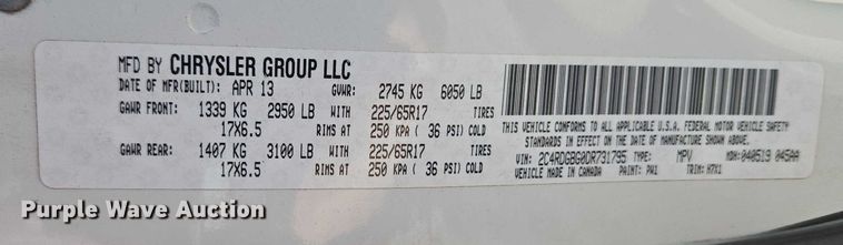 image for item ET1393 2013 Dodge Grand Caravan handicap accessible van