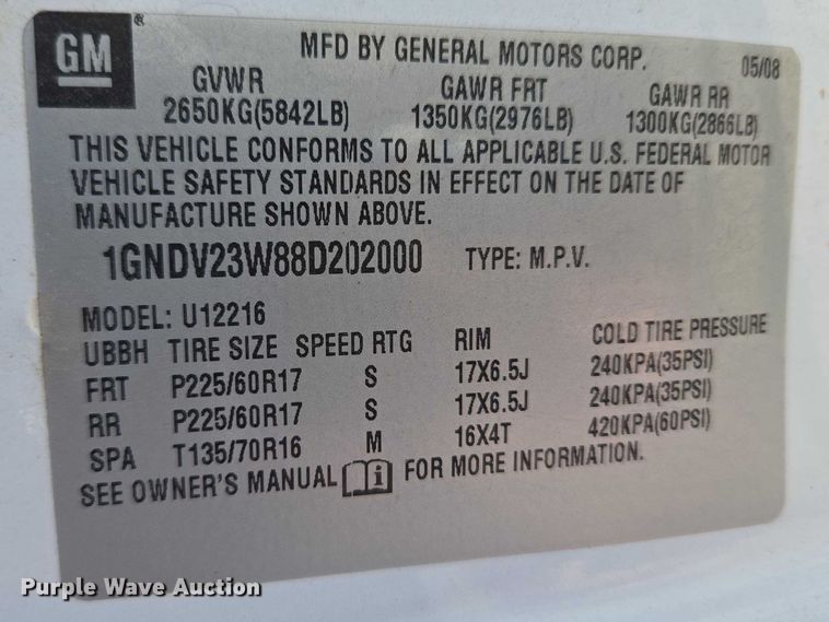 image for item ET1395 2008 Chevrolet Uplander van