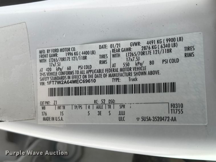 image for item ET1842 2021 Ford F250 Super Duty XL Crew Cab pickup truck