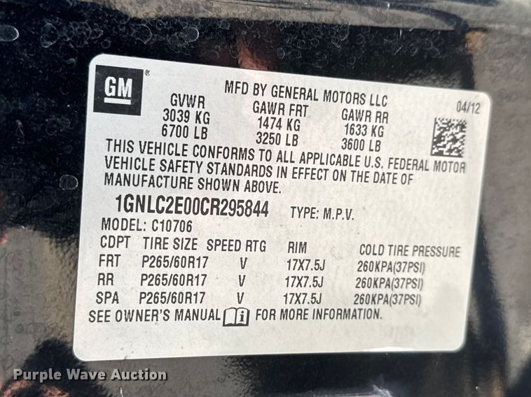 image for item ET1906 2012 Chevrolet Tahoe Police SUV