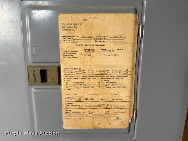 image for item ET1961 1996 Technical Space 1040 o mobile office trailer