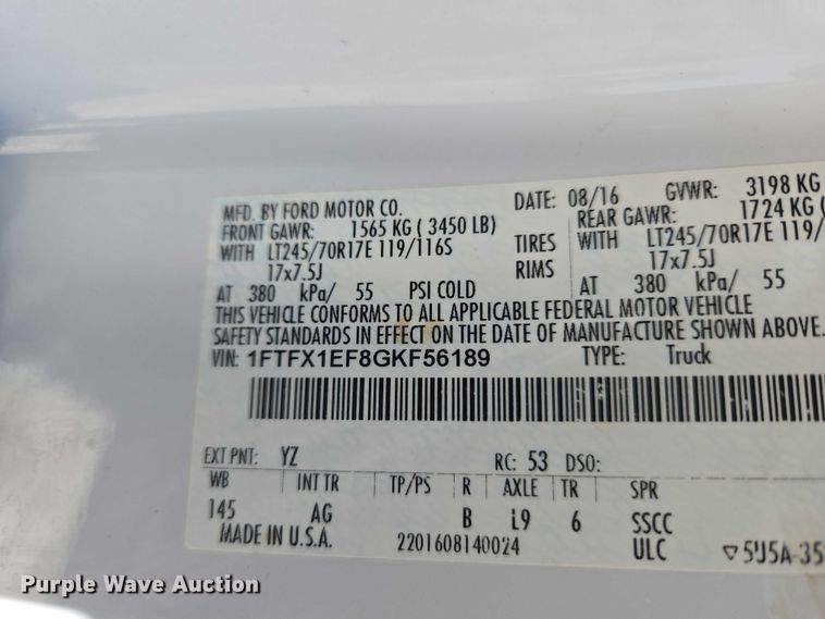 image for item ET5186 2016 Ford F150 Ext. Cab pickup truck