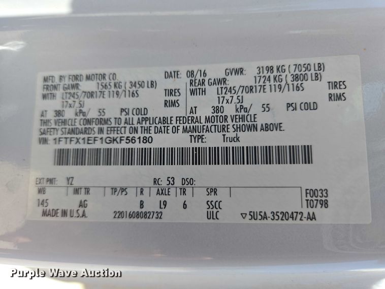 image for item ET5188 2016 Ford F150 Ext. Cab pickup truck