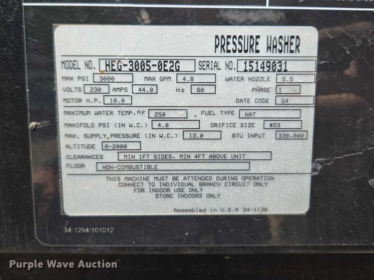 image for item ET5191 HEG-3005-0E2G hot pressure washer