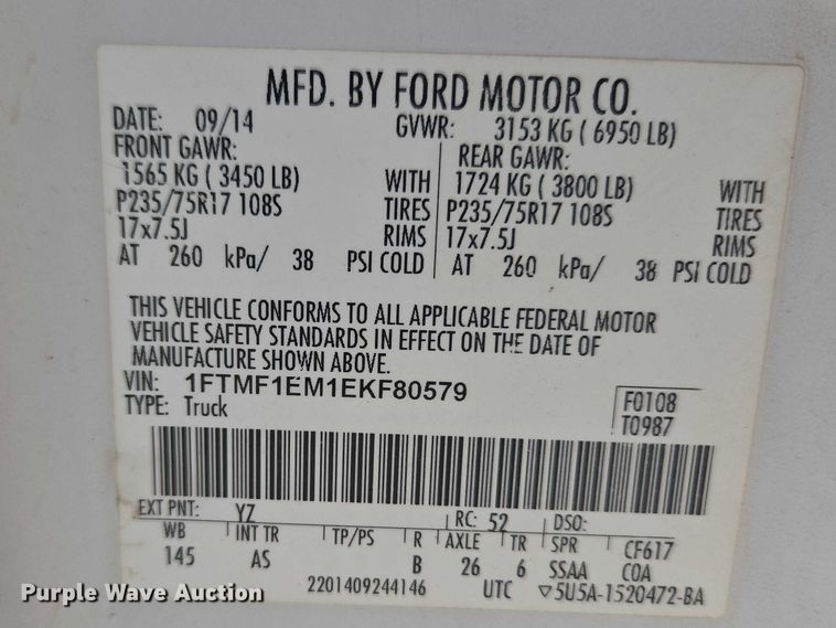 image for item ET5193 2014 Ford F150 pickup truck