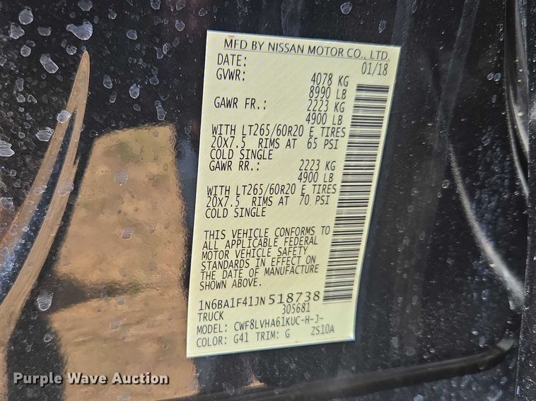 image for item ET5230 2018 Nissan Titan XD Crew Cab pickup truck