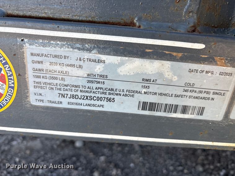 image for item EU0348 2025 J&C utility trailer