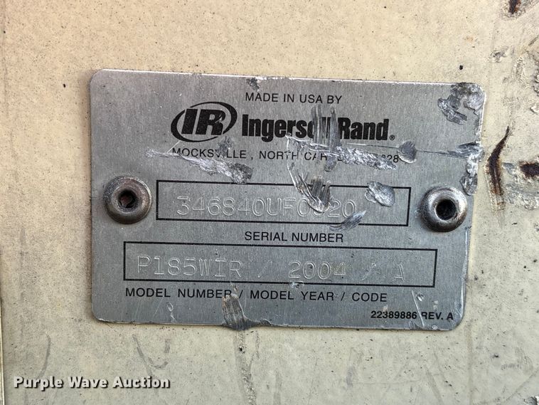 image for item EU0531 Ingersoll Rand P185WIR air compressor