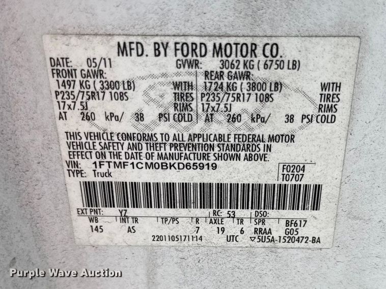 image for item EV7656 2011 Ford F150 pickup truck