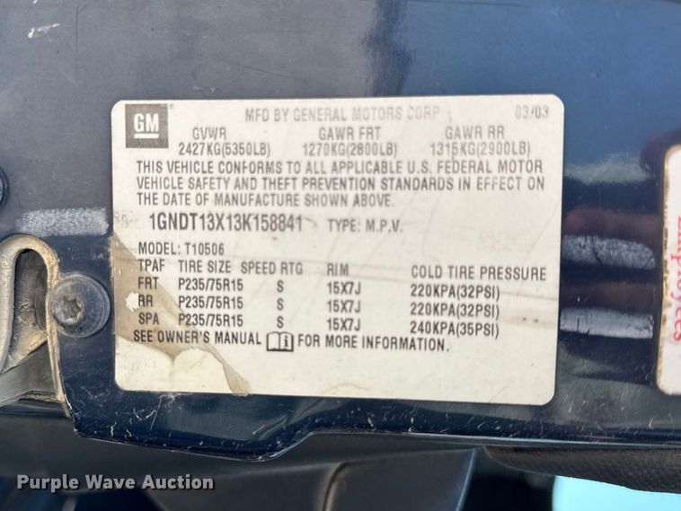 image for item EV7667 2003 Chevrolet Blazer SUV