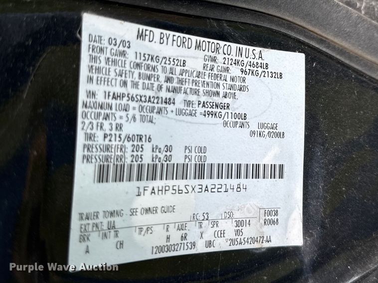 image for item EV7706 2003 Ford Taurus 
