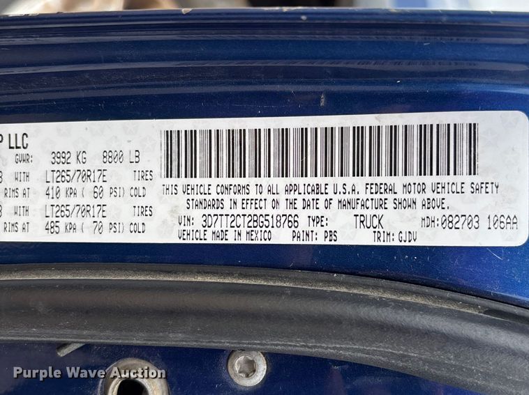 image for item FB3345 2011 Dodge Ram 2500 Crew Cab pickup truck