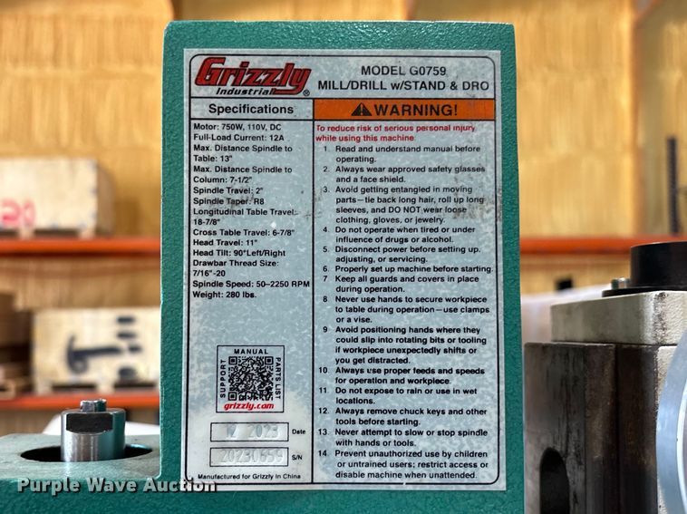 image for item FB3361 2023 Grizzly Industrial G0759 milling machine