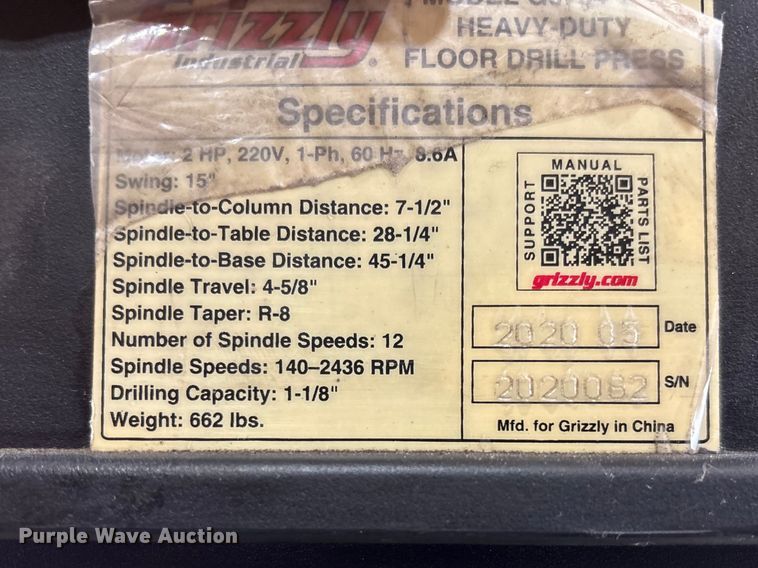 image for item FB3363 2020 Grizzly G0784 drill press