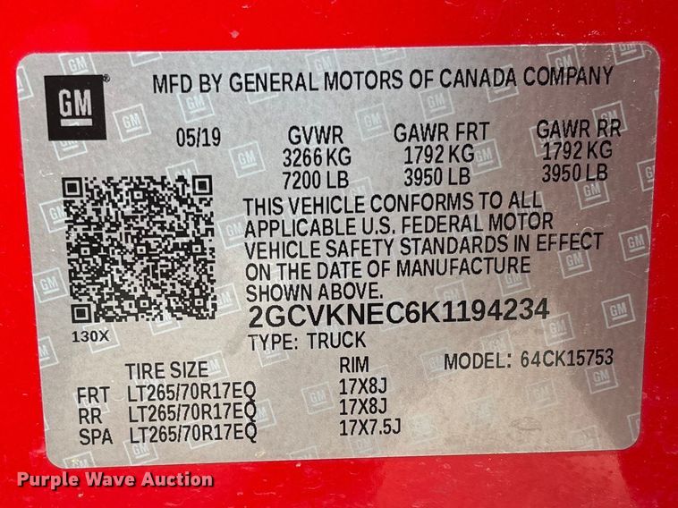 image for item FB3379 2019 Chevrolet Silverado 1500 Crew Cab pickup truck