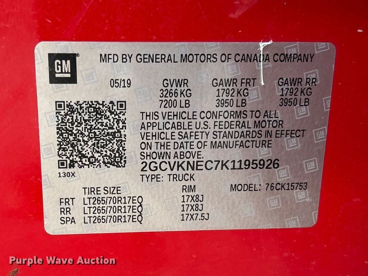 image for item FB3380 2019 Chevrolet Silverado 1500 Crew Cab pickup truck