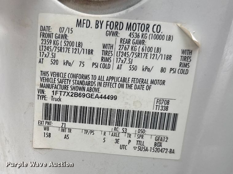 image for item FB7106 2016 Ford F250 Super Duty Ext. Cab pickup truck
